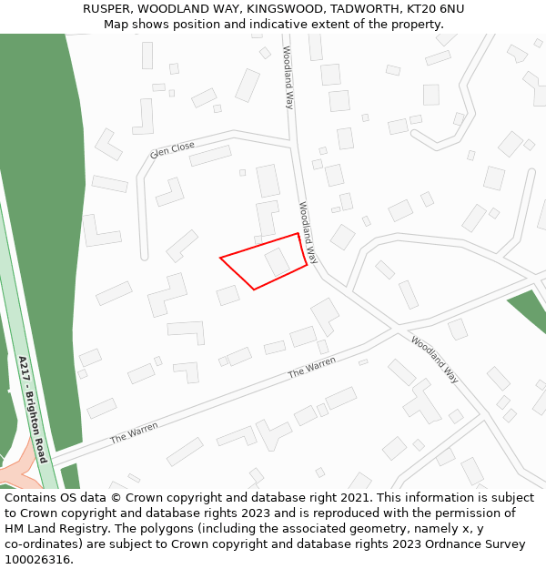 RUSPER, WOODLAND WAY, KINGSWOOD, TADWORTH, KT20 6NU: Location map and indicative extent of plot