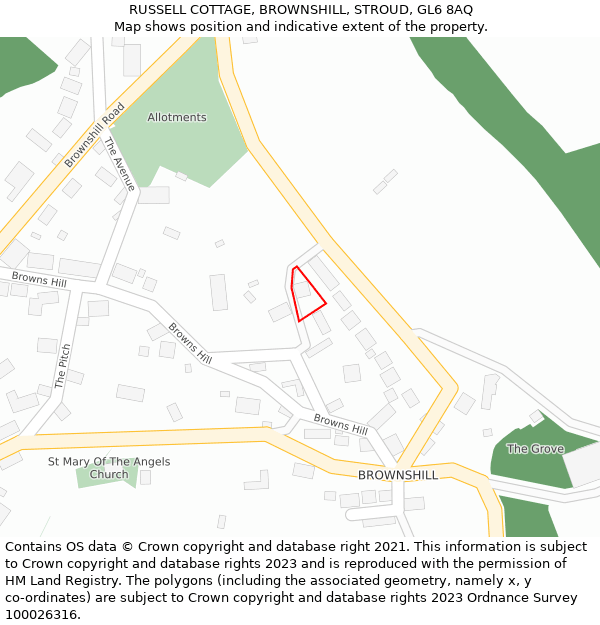 RUSSELL COTTAGE, BROWNSHILL, STROUD, GL6 8AQ: Location map and indicative extent of plot