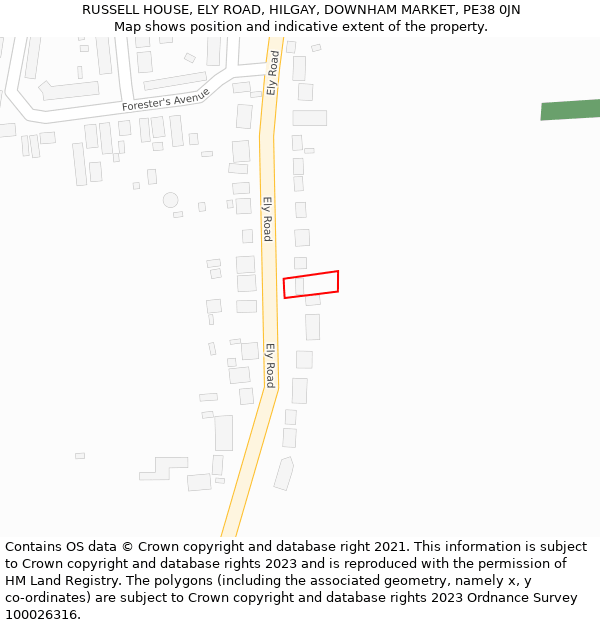 RUSSELL HOUSE, ELY ROAD, HILGAY, DOWNHAM MARKET, PE38 0JN: Location map and indicative extent of plot