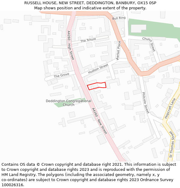 RUSSELL HOUSE, NEW STREET, DEDDINGTON, BANBURY, OX15 0SP: Location map and indicative extent of plot