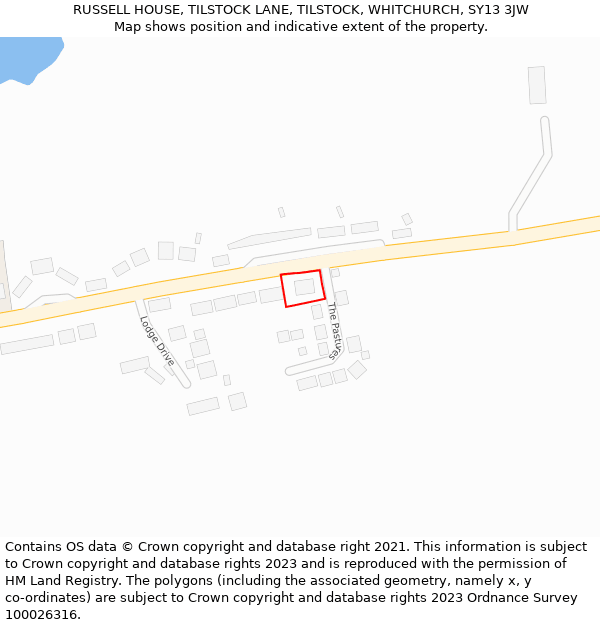 RUSSELL HOUSE, TILSTOCK LANE, TILSTOCK, WHITCHURCH, SY13 3JW: Location map and indicative extent of plot