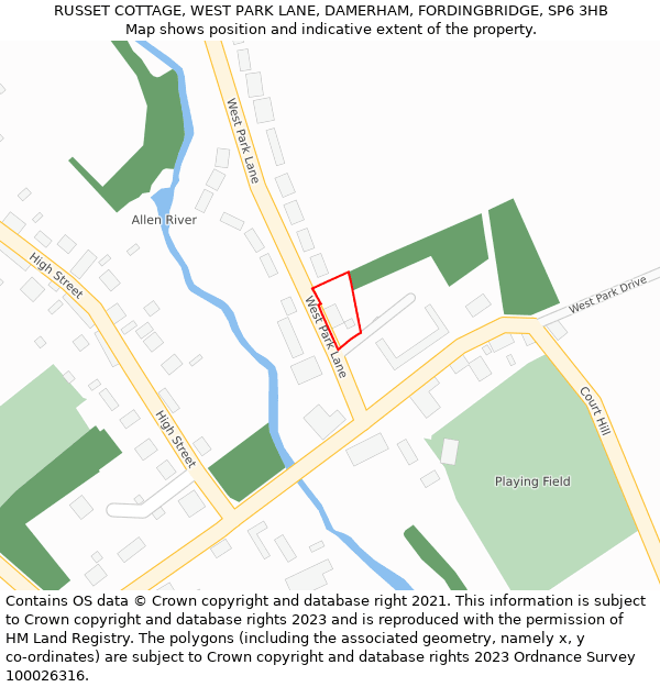 RUSSET COTTAGE, WEST PARK LANE, DAMERHAM, FORDINGBRIDGE, SP6 3HB: Location map and indicative extent of plot