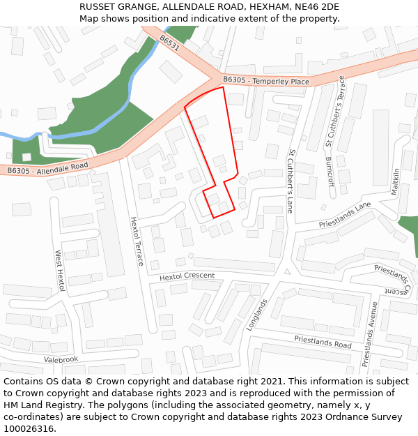 RUSSET GRANGE, ALLENDALE ROAD, HEXHAM, NE46 2DE: Location map and indicative extent of plot