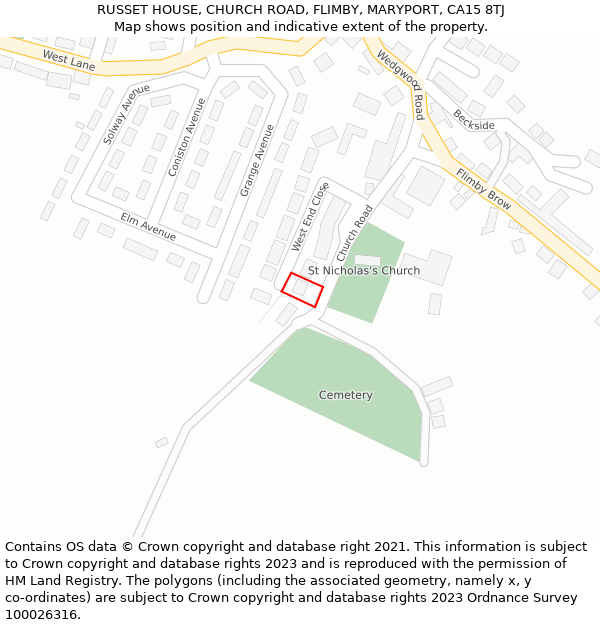 RUSSET HOUSE, CHURCH ROAD, FLIMBY, MARYPORT, CA15 8TJ: Location map and indicative extent of plot