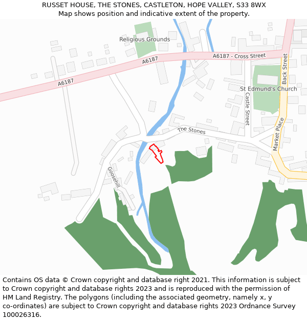 RUSSET HOUSE, THE STONES, CASTLETON, HOPE VALLEY, S33 8WX: Location map and indicative extent of plot