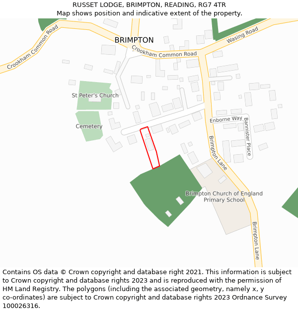 RUSSET LODGE, BRIMPTON, READING, RG7 4TR: Location map and indicative extent of plot