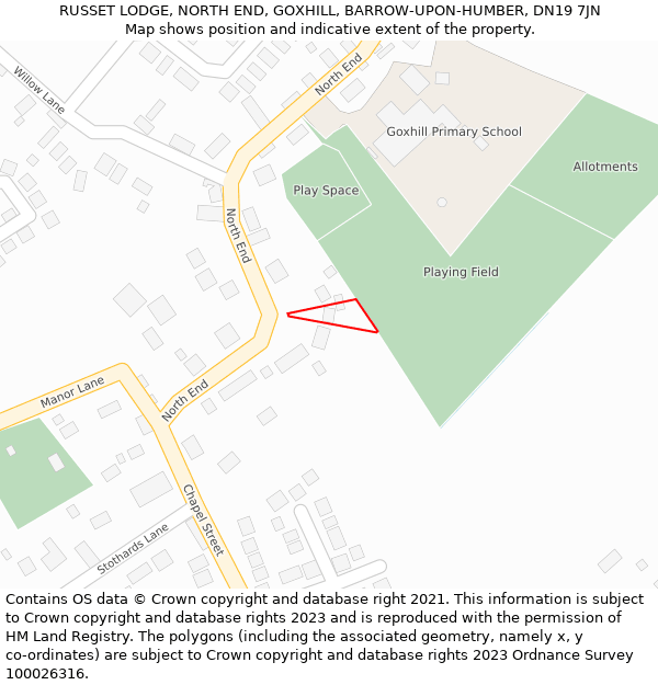 RUSSET LODGE, NORTH END, GOXHILL, BARROW-UPON-HUMBER, DN19 7JN: Location map and indicative extent of plot