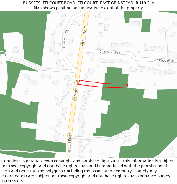 RUSSETS, FELCOURT ROAD, FELCOURT, EAST GRINSTEAD, RH19 2LA: Location map and indicative extent of plot