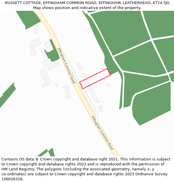 RUSSETT COTTAGE, EFFINGHAM COMMON ROAD, EFFINGHAM, LEATHERHEAD, KT24 5JG: Location map and indicative extent of plot