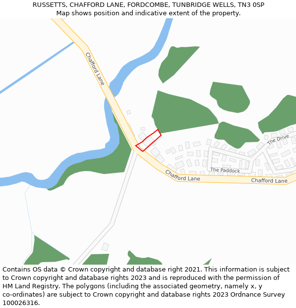 RUSSETTS, CHAFFORD LANE, FORDCOMBE, TUNBRIDGE WELLS, TN3 0SP: Location map and indicative extent of plot