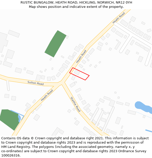 RUSTIC BUNGALOW, HEATH ROAD, HICKLING, NORWICH, NR12 0YH: Location map and indicative extent of plot