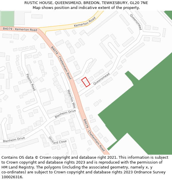 RUSTIC HOUSE, QUEENSMEAD, BREDON, TEWKESBURY, GL20 7NE: Location map and indicative extent of plot