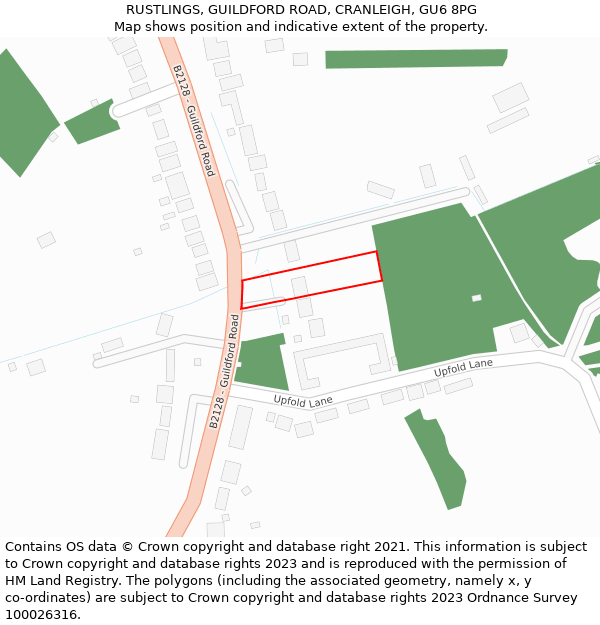 RUSTLINGS, GUILDFORD ROAD, CRANLEIGH, GU6 8PG: Location map and indicative extent of plot