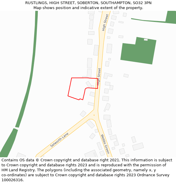 RUSTLINGS, HIGH STREET, SOBERTON, SOUTHAMPTON, SO32 3PN: Location map and indicative extent of plot