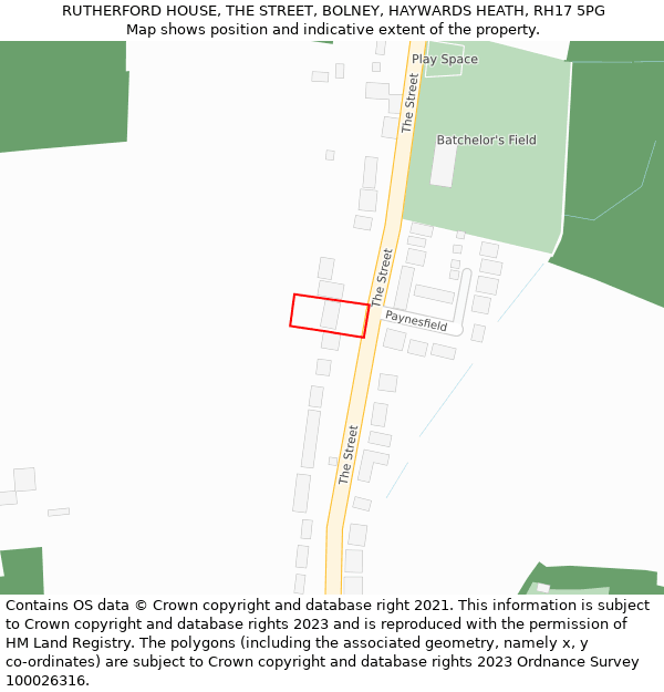 RUTHERFORD HOUSE, THE STREET, BOLNEY, HAYWARDS HEATH, RH17 5PG: Location map and indicative extent of plot