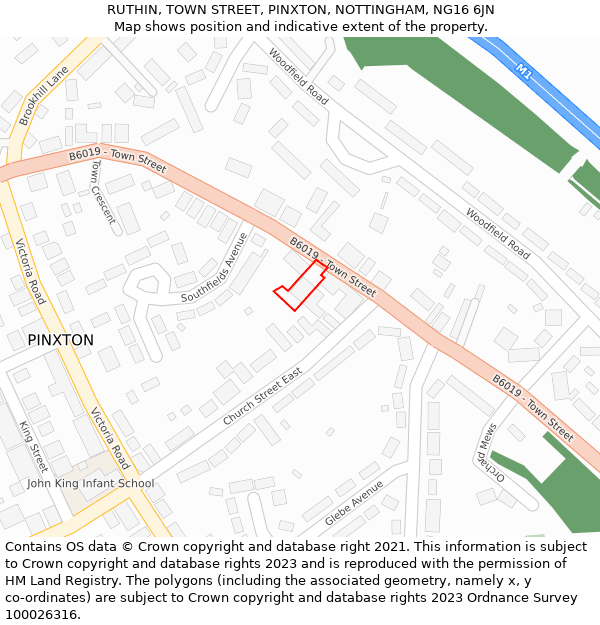 RUTHIN, TOWN STREET, PINXTON, NOTTINGHAM, NG16 6JN: Location map and indicative extent of plot