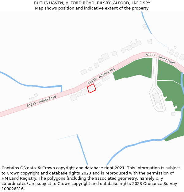 RUTHS HAVEN, ALFORD ROAD, BILSBY, ALFORD, LN13 9PY: Location map and indicative extent of plot