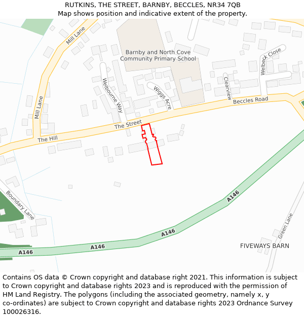 RUTKINS, THE STREET, BARNBY, BECCLES, NR34 7QB: Location map and indicative extent of plot