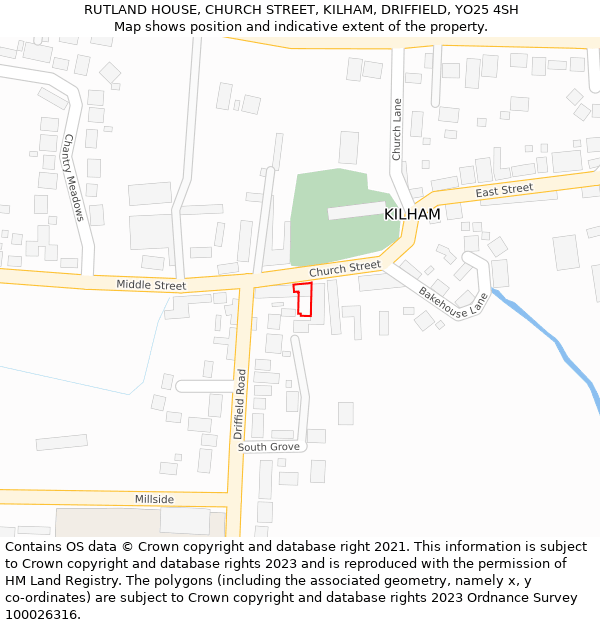 RUTLAND HOUSE, CHURCH STREET, KILHAM, DRIFFIELD, YO25 4SH: Location map and indicative extent of plot