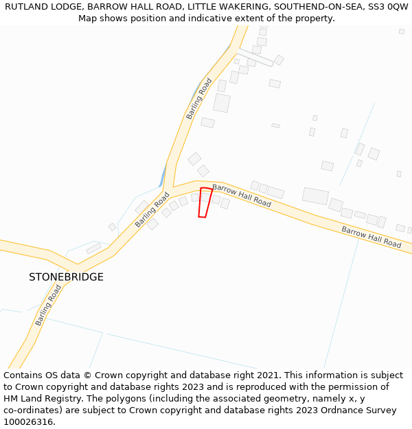 RUTLAND LODGE, BARROW HALL ROAD, LITTLE WAKERING, SOUTHEND-ON-SEA, SS3 0QW: Location map and indicative extent of plot