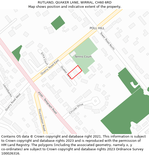 RUTLAND, QUAKER LANE, WIRRAL, CH60 6RD: Location map and indicative extent of plot