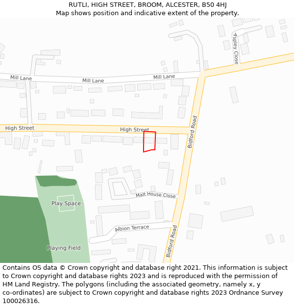 RUTLI, HIGH STREET, BROOM, ALCESTER, B50 4HJ: Location map and indicative extent of plot