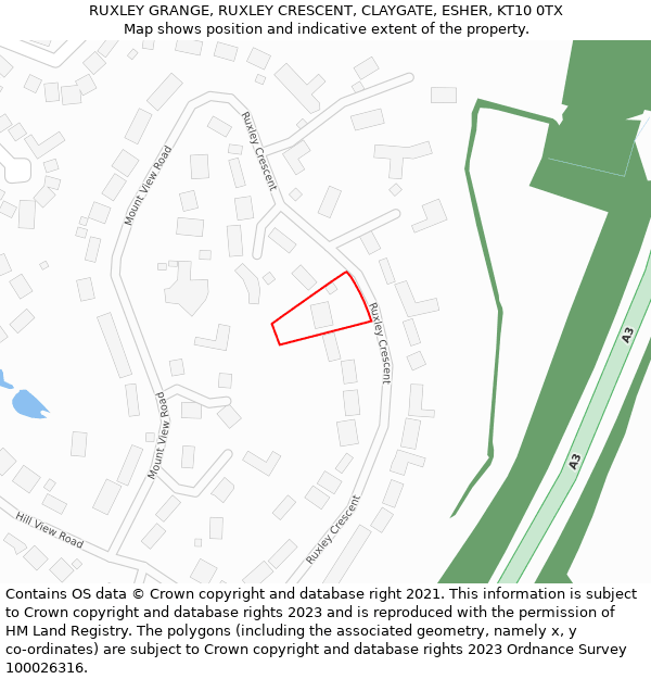 RUXLEY GRANGE, RUXLEY CRESCENT, CLAYGATE, ESHER, KT10 0TX: Location map and indicative extent of plot
