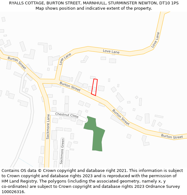 RYALLS COTTAGE, BURTON STREET, MARNHULL, STURMINSTER NEWTON, DT10 1PS: Location map and indicative extent of plot