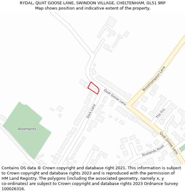 RYDAL, QUAT GOOSE LANE, SWINDON VILLAGE, CHELTENHAM, GL51 9RP: Location map and indicative extent of plot