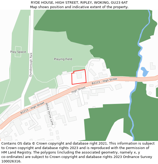 RYDE HOUSE, HIGH STREET, RIPLEY, WOKING, GU23 6AT: Location map and indicative extent of plot