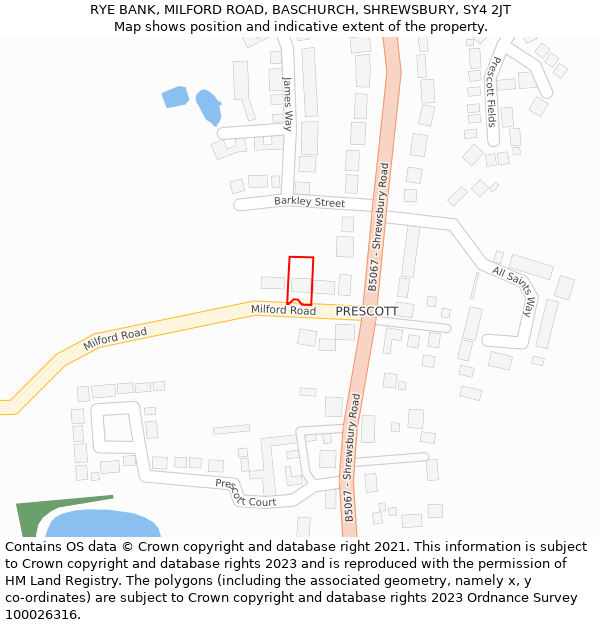 RYE BANK, MILFORD ROAD, BASCHURCH, SHREWSBURY, SY4 2JT: Location map and indicative extent of plot