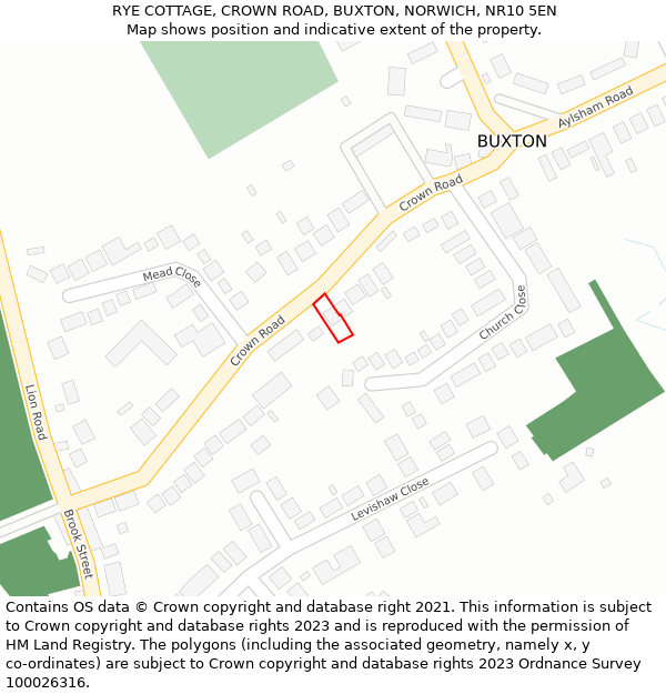 RYE COTTAGE, CROWN ROAD, BUXTON, NORWICH, NR10 5EN: Location map and indicative extent of plot