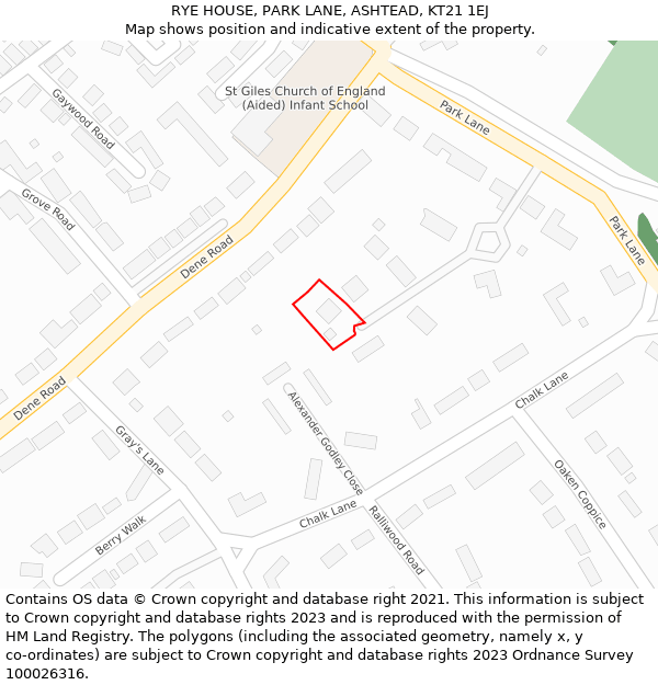 RYE HOUSE, PARK LANE, ASHTEAD, KT21 1EJ: Location map and indicative extent of plot