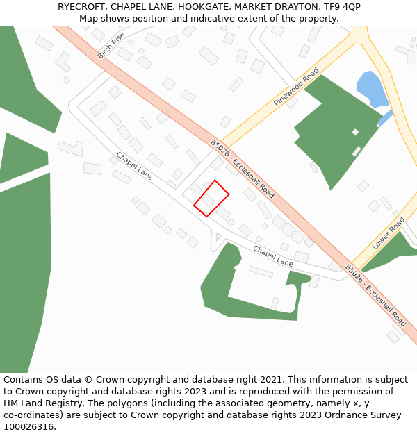 RYECROFT, CHAPEL LANE, HOOKGATE, MARKET DRAYTON, TF9 4QP: Location map and indicative extent of plot