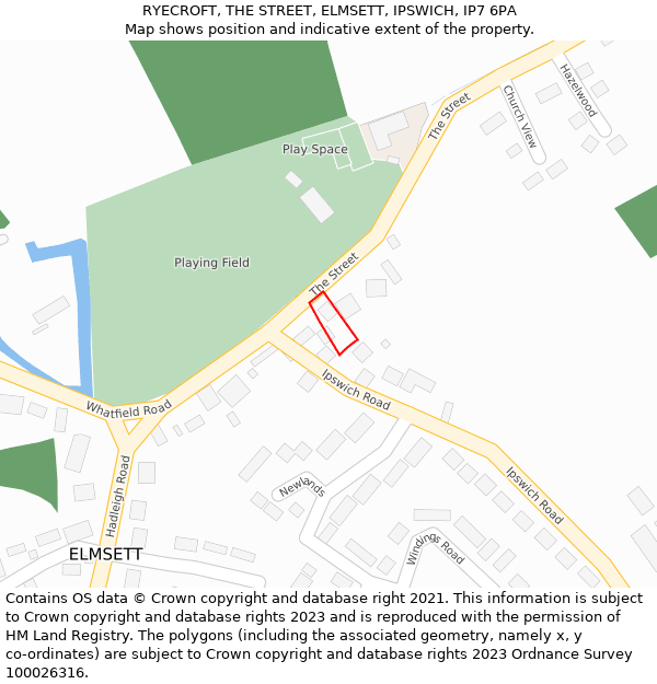 RYECROFT, THE STREET, ELMSETT, IPSWICH, IP7 6PA: Location map and indicative extent of plot