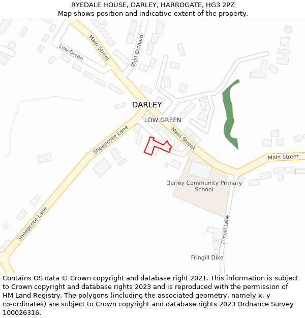 RYEDALE HOUSE, DARLEY, HARROGATE, HG3 2PZ: Location map and indicative extent of plot