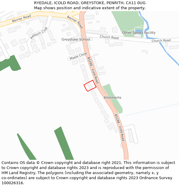 RYEDALE, ICOLD ROAD, GREYSTOKE, PENRITH, CA11 0UG: Location map and indicative extent of plot