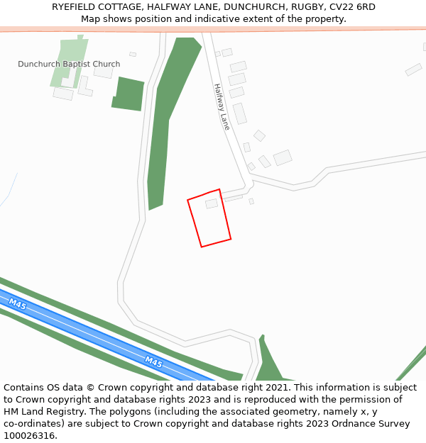 RYEFIELD COTTAGE, HALFWAY LANE, DUNCHURCH, RUGBY, CV22 6RD: Location map and indicative extent of plot
