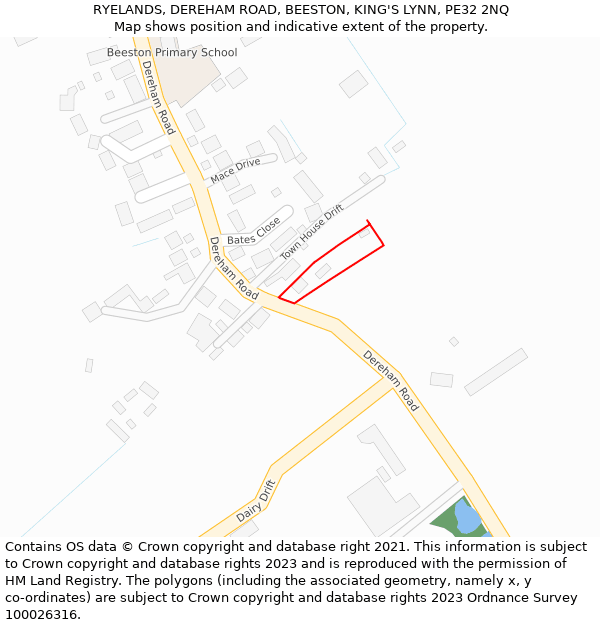 RYELANDS, DEREHAM ROAD, BEESTON, KING'S LYNN, PE32 2NQ: Location map and indicative extent of plot