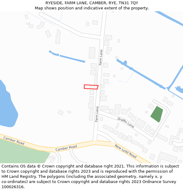 RYESIDE, FARM LANE, CAMBER, RYE, TN31 7QY: Location map and indicative extent of plot