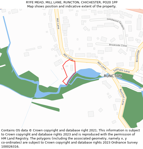 RYFE MEAD, MILL LANE, RUNCTON, CHICHESTER, PO20 1PP: Location map and indicative extent of plot