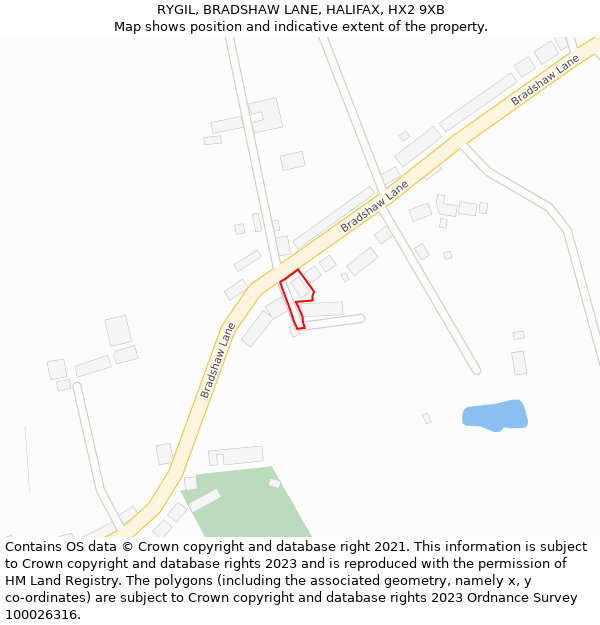 RYGIL, BRADSHAW LANE, HALIFAX, HX2 9XB: Location map and indicative extent of plot