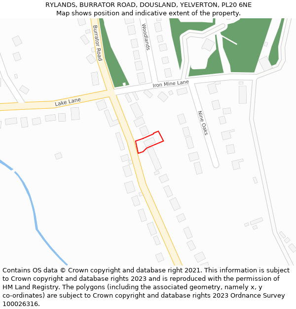 RYLANDS, BURRATOR ROAD, DOUSLAND, YELVERTON, PL20 6NE: Location map and indicative extent of plot