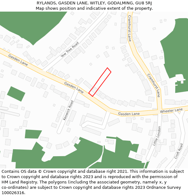 RYLANDS, GASDEN LANE, WITLEY, GODALMING, GU8 5RJ: Location map and indicative extent of plot