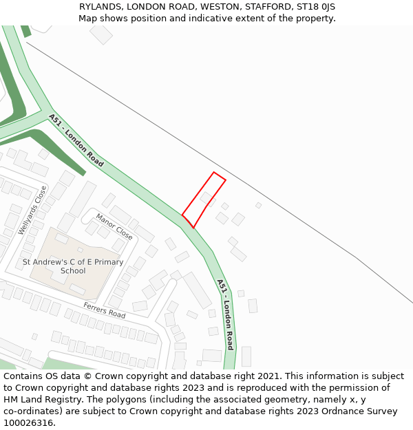 RYLANDS, LONDON ROAD, WESTON, STAFFORD, ST18 0JS: Location map and indicative extent of plot