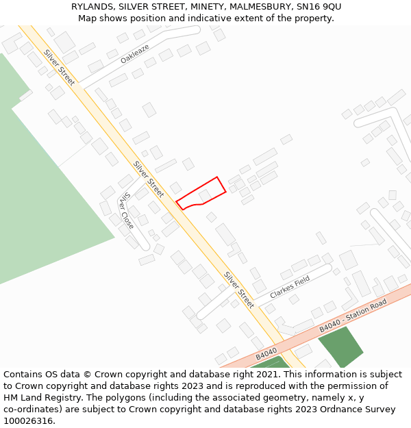 RYLANDS, SILVER STREET, MINETY, MALMESBURY, SN16 9QU: Location map and indicative extent of plot