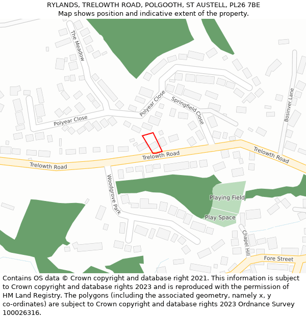 RYLANDS, TRELOWTH ROAD, POLGOOTH, ST AUSTELL, PL26 7BE: Location map and indicative extent of plot