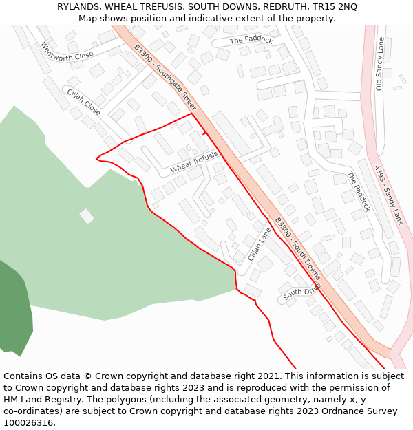 RYLANDS, WHEAL TREFUSIS, SOUTH DOWNS, REDRUTH, TR15 2NQ: Location map and indicative extent of plot