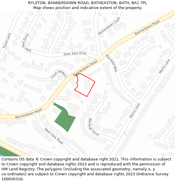 RYLSTON, BANNERDOWN ROAD, BATHEASTON, BATH, BA1 7PL: Location map and indicative extent of plot