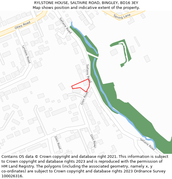 RYLSTONE HOUSE, SALTAIRE ROAD, BINGLEY, BD16 3EY: Location map and indicative extent of plot